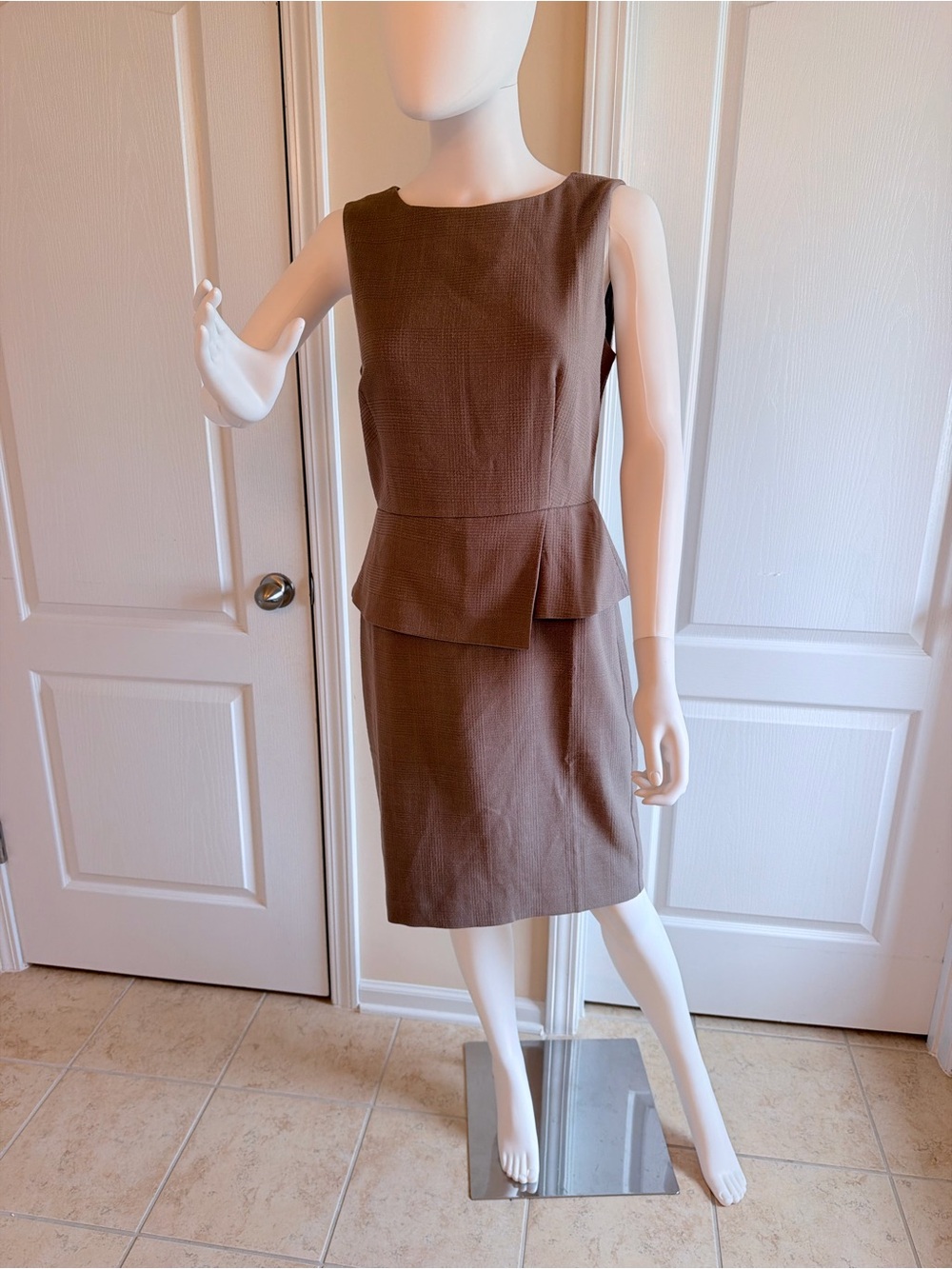 NEW Ann Taylor Brown Asymmetrical Peplum Waist Sheath Midi Dress Size 6
